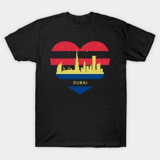 City Skyline cityscape Heart Shape Birds Flying Dubai T-Shirt